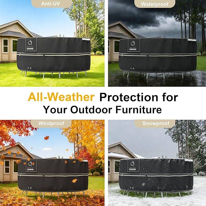 Heavy Duty Waterproof Outdoor Patio Furniture Covers - All Weather Protection for Sectional Sofa, Dining Table & Chair Set, Patio Furniture Protector Cover (All Black, Round-62"D x 28"H)