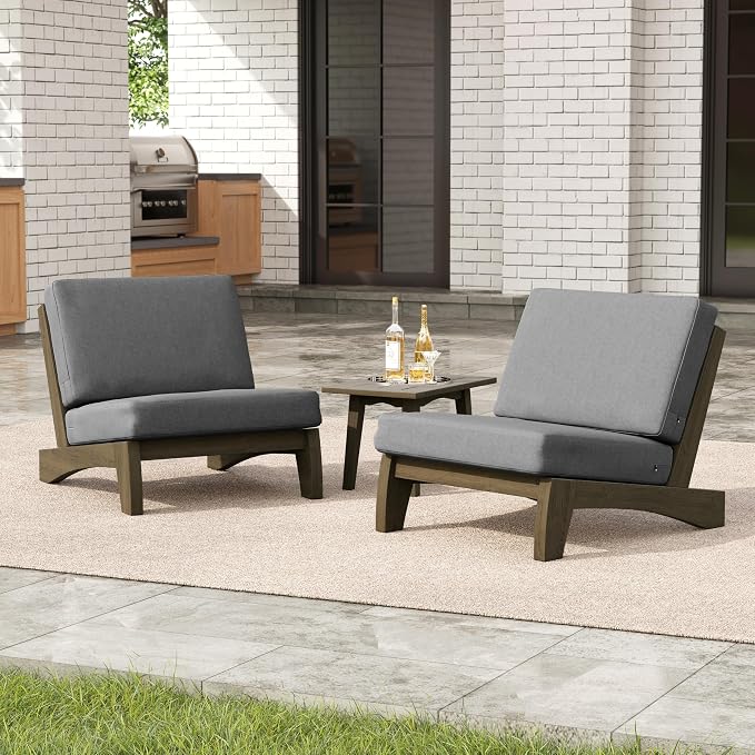 3 Pieces Patio Furniture Sets, All-Weather Outdoor Wood Bistro Set Patio Conversation Side Table Chiars for Balcony, Backyard