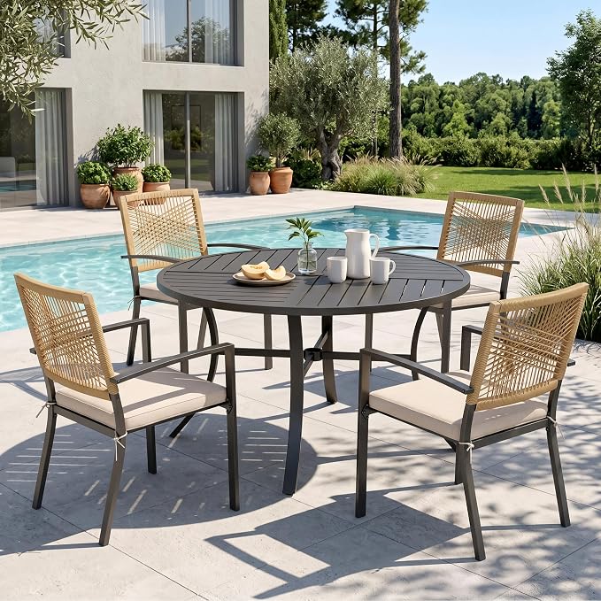 Sophia & William Outdoor Dining Set for 4, 42" Round Table, Wicker Chairs | 5 Piece Patio Dining Set, Round Patio Dining Table Set with Patio Wicker Chairs for Garden, Porch, Deck