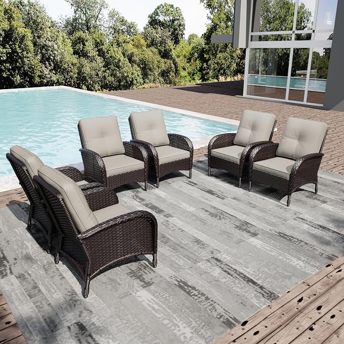 Joyside Wicker Patio Chairs, 6 Piece Rattan Outdoor Furniture with Thickened Cushions, High Back, Deep Seating, Wide Armrest, Outdoor Chairs for Porch, Deck