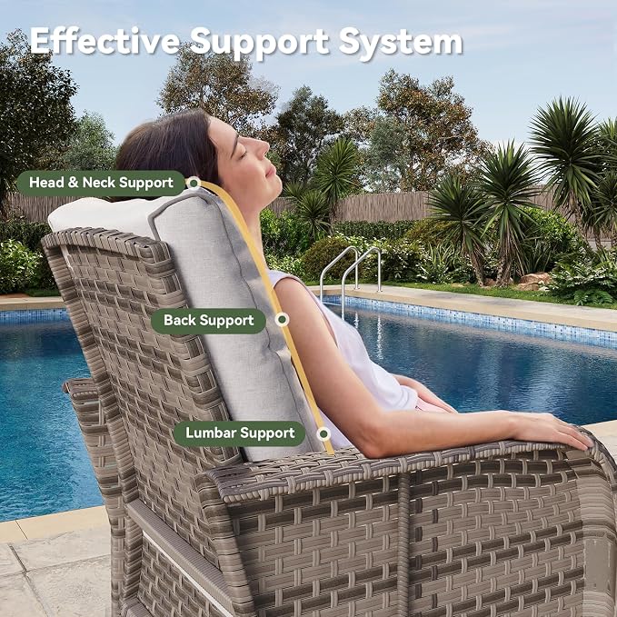 Aoxun 7-Piece Patio Furniture Set with 44” Fire Pit Table, Wicker Rattan Outdoor Sectional Sofa with High Back Swivel Rocker Chairs, Outdoor Patio Furniture Set with Thick Cushions & Ottoman, Grey