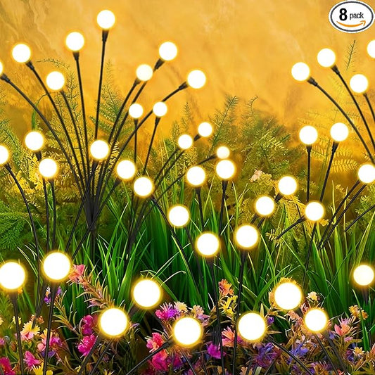 Solar Lights Outdoor-8Pack 64LEDs Solar Garden Firefly Lights Outside,Solar Powered Light Outdoor and Garden Decorative IP65 Waterproof,Yard Patio Pathway Decor,Gardening Gifts for Women,Warm White