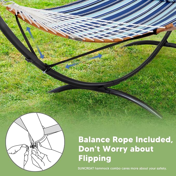 SUNCREAT Portable Outdoor Hammock with Stand, Double Hammock with Stand for Outside, Patent Pending, Blue & White