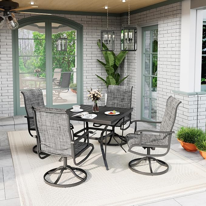 5-Piece Outdoor Dining Set, Patio Furniture Set with Textilene Swivel Chairs, Outdoor Table & 4 Chairs for Garden, Backyard, Poolside, Deck, Charcoal