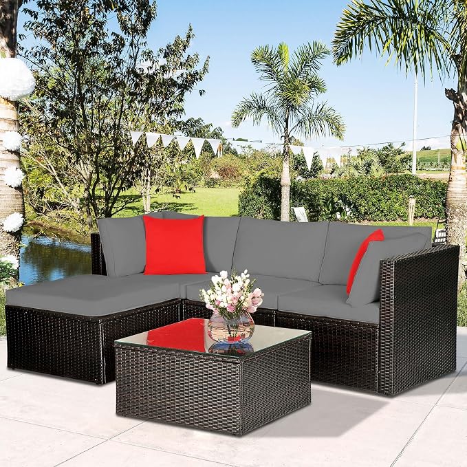 9pc Waterproof Outdoor Couch Cushions for 4 Seat Patio Dark Grey | Water-resistant, UV-resistant,9pc High-Density Foam Replacement Cushions for 4-Seat Outdoor Sectional Furniture