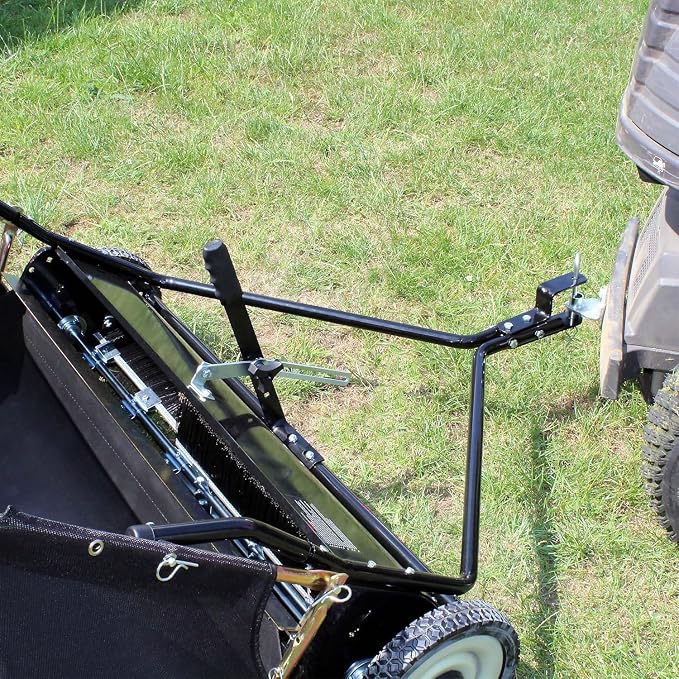 Tow Behind Lawn Sweeper, 42/50/52-Inch Pull Behind Leaf & Grass Collector, 12/26 cu. ft. Large Capacity Yard Sweeper with Adjustable Sweeping Height and Universal Hitch for Lawn Tractor (50"/26cuft)