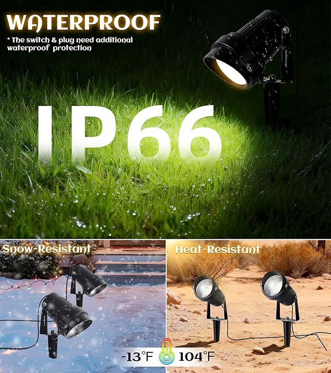 12W Landscape Lighting, IP66 Waterproof Spotlight with 6.6Ft Cable + Plug+ Switch, 3000K LED Landscape Lights for Yard Garden Tree House Halloween Christmas, 1400LM Landscape Warm White Light, 2 Pack