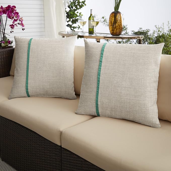 Sorra Home Indoor Outdoor Sunbrella Square Pillows, Set of 2, 20 x 20, Silver Grey & Canvas Teal Green