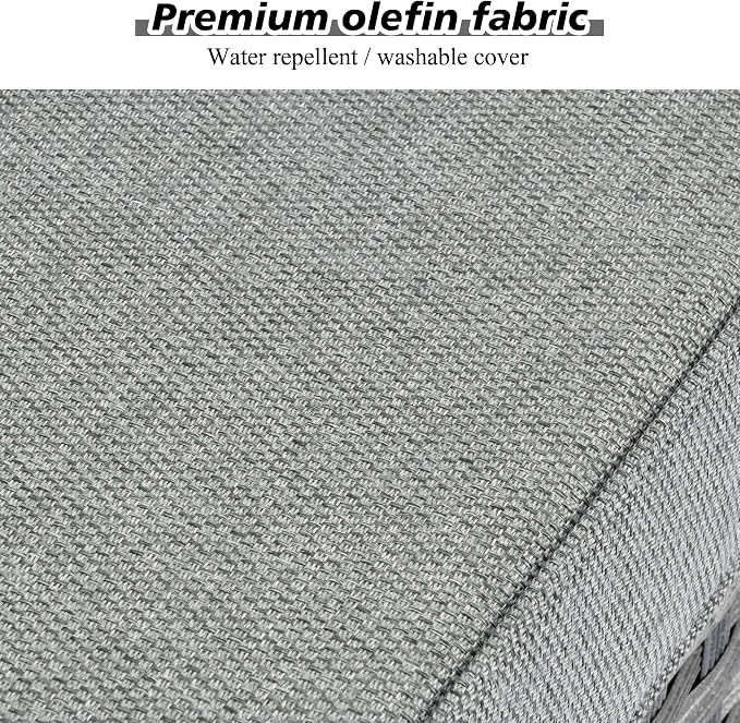 HOOOWOOO Outdoor Patio Sectional Furniture Sofa Set with Propane Gas Fire Pit Table,7 Piece Small Modern Wicker Couch with Widened Armrest,Modular Conversation Seating Set for Out Door(Grey Strips)