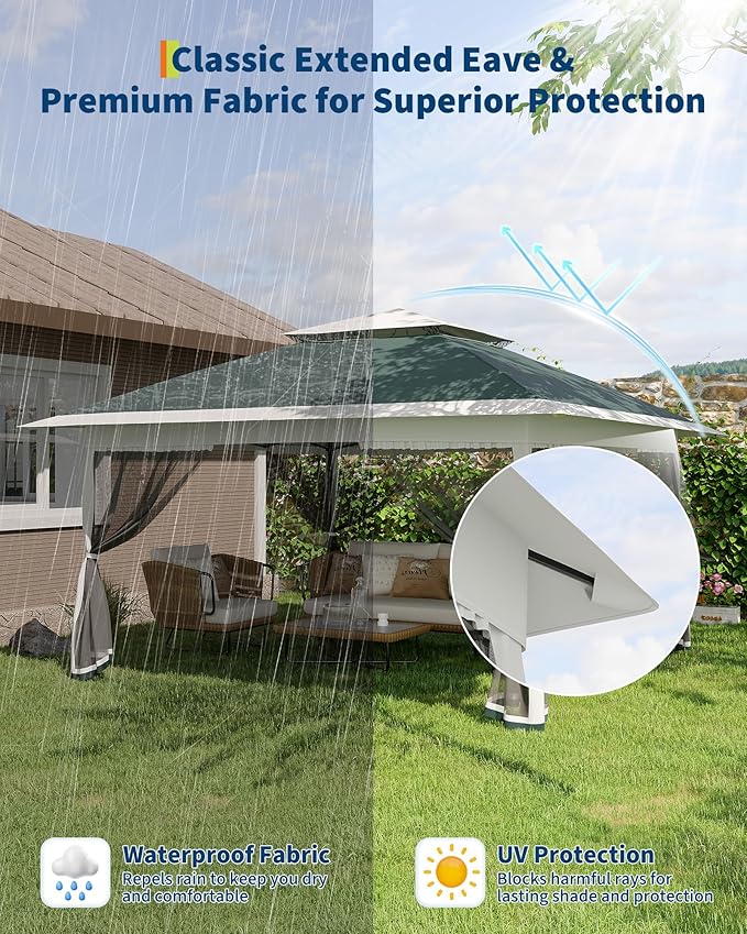 Garvee 12x12FT Pop Up Gazebo with Mosquito Netting, Outdoor Canopy Tent Easy Setup for Backyard Patio Garden Deck, Green