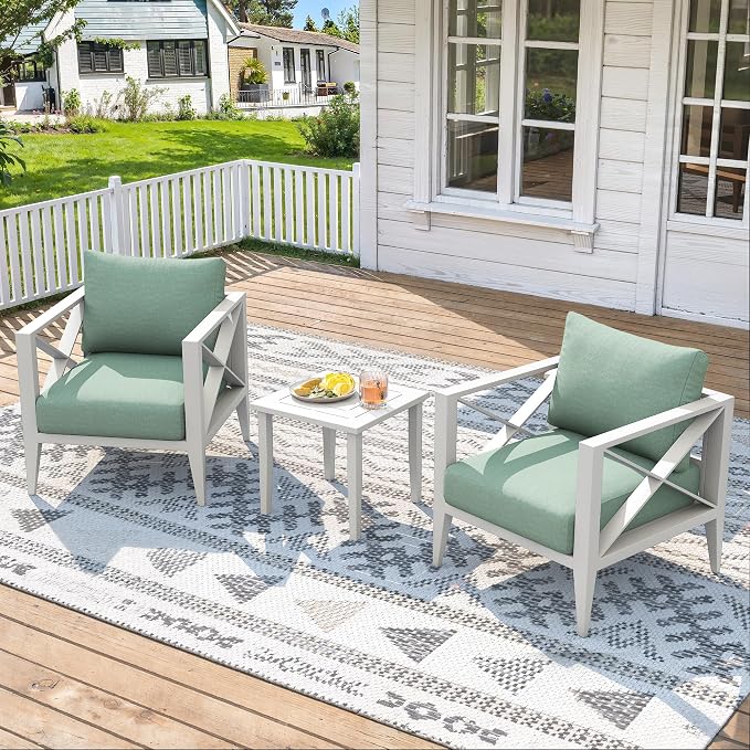 3-Piece Oversized Aluminum Patio Furniture Set, Outdoor Deep Seating Conversation Sofa Set with Coffee Table, 5.2" Cushions, All-Weather Rust-Proof Frame for Backyard, Deck, Balcony-White