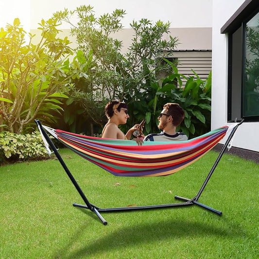 Double Hammock,450lbs Capacity Hammock with Stand Outdoor Two Person Hammock,Hammock Chair with Space Saving Metal Stand,Indoor Hammock Stand with Carrying Bag Strong Load-Bearing Red