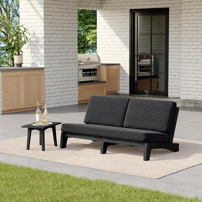 2 Pieces Patio Furniture Sets, All-Weather Outdoor Wood Bistro Set Patio Conversation Side Table Chiars and Patio Loveseat for Balcony, Backyard