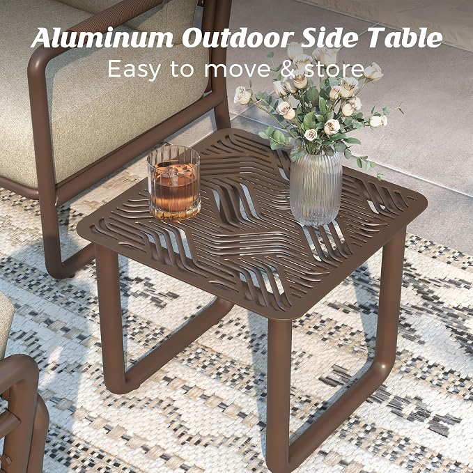 Outdoor Aluminum Patio Furniture Set with with 6.5" Thick Cushions,6-Piece Outdoor Sectional Conversation Set with Coffee Tables,All-Weather Patio Set for Backyard & Deck，Brown