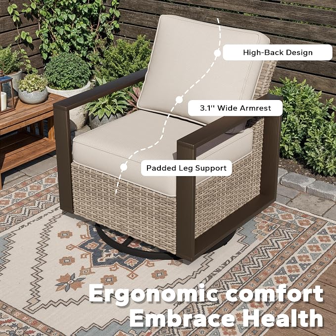 Joyside Outdoor Patio Swivel Rocker Chairs Set, 4 Pieces Wicker Rattan Chairs with Metal Wide Armrest, Thick Cushions and Deep Seating for Garden, Backyard, Porch, Deck