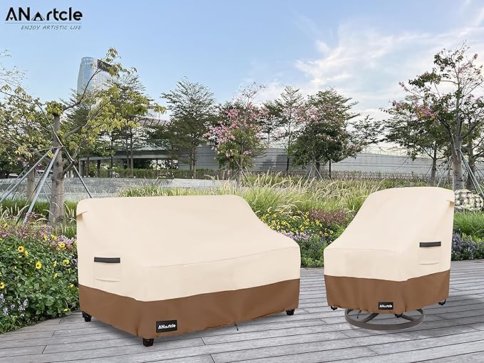 ANartcle 2-Seater Patio Loveseat Cover,58W x 32.5D x 31H Inches Outdoor Couch Cover,100% Waterproof Heavy Duty Patio Sofa Covers,Patio Furniture Covers,Beige&Brown