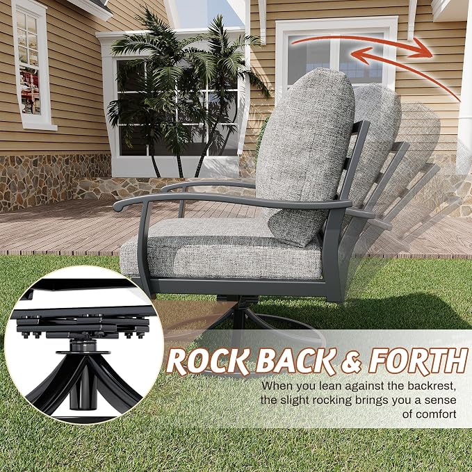 HOMREST Patio Furniture Sets 7 PCS Outdoor Metal Conversation Sets, 360 Degree Swivel Rocking Chairs Patio Conversation Set with Ottomans, Coffee Side Table and 3-Seat Sofa for Garden, Deck, Poolside