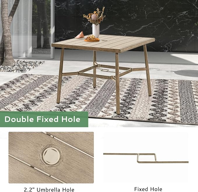 5-Piece Outdoor Dining Set for 4, Aluminum Patio Dining Set with Cushions, 4 Swivel Chairs with Rope Backrest, Square Table with Umbrella Hole, Patio Dining Set for Lawn Porch Backyard, Brown