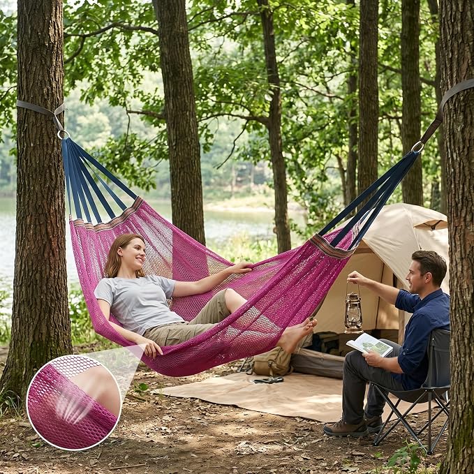 Outdoor Hammock Without Stand|Camping Hammock Lightweight Portable, Anti-roll Breathable Mesh Outdoor with Tree Straps & Carry Bag, (102.36x51.18in)