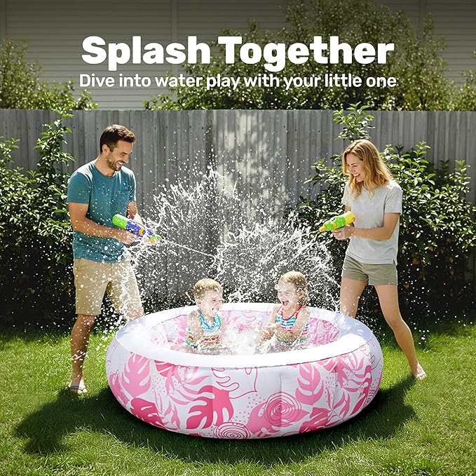 SLOOSH Inflatable Kiddie Pool for Kids, 36"x11" Swimming Pool with Soft Pad Floor for Kid & Toddler, Round Blow Up Baby Ball Play Pit Pools for Swim Party, Portable Indoor & Outdoor Water Toys (Pink)