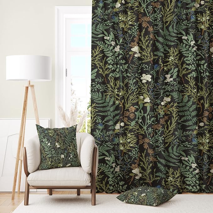Green Plant Throw Pillow Covers 18x18 Inch Set of 2 Black Green Botanical Leaf Pillow Covers Vintage Floral Cushion Cover Farmhouse Waterproof Decor for Living Room Bedroom Sofa Patio Outdoor