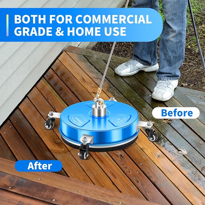 14" Pressure Washer Surface Cleaner with 4 Wheels - Coated Blue Stainless Steel Surface Cleaner for Pressure Washer Attachment for Concrete, Driveway, Patio, Sidewalk, Deck and Driveways - PWS14B