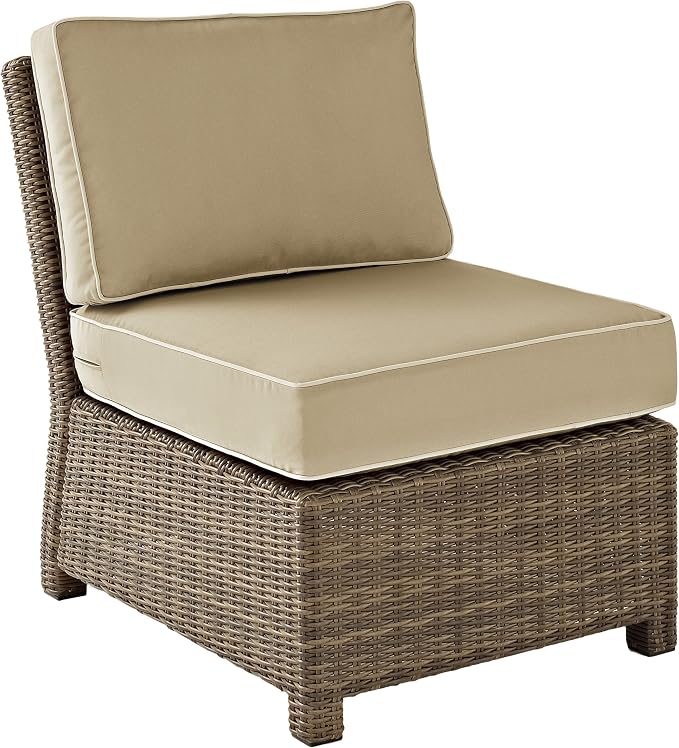 Crosley Furniture Bradenton 5-Piece Outdoor Sectional Sofa Wicker Conversation Patio Furniture Set for Deck, Brown with Sand Cushions