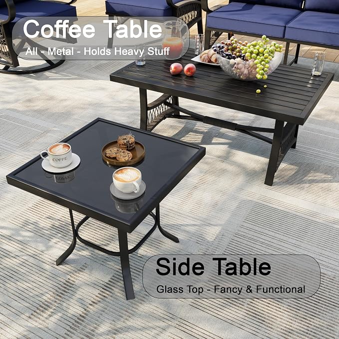 12-Piece Modern Patio Furniture Set, All Weather Metal Outdoor Conversation Sets with 5.1" Extra Thick Cushion for Backyard Garden Deck Porch Poolside, Blue