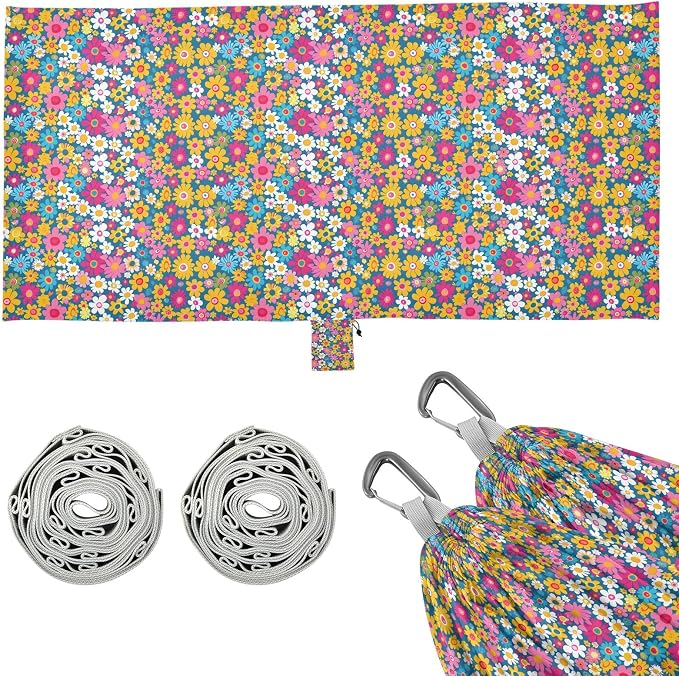 Camping Hammock Outdoor Hammocks for Outside Bright Retro Groovy Floral Beach Trees Portable Lightweight with Pockets Tree Straps Indoor