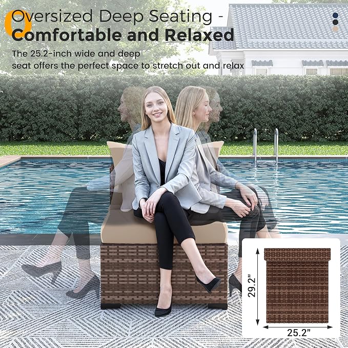 UDPATIO Furniture Set with Fire Pit Table, 8 Piece Sectional Sofas, All-Weather Wicker Conversation for Garden, Backyard, Khaki
