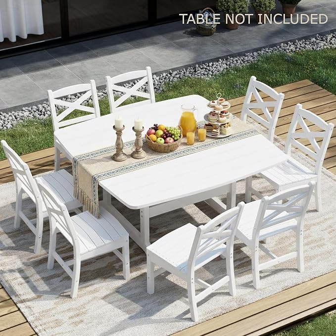 Outdoor Armless Dining Chairs Set of 4,HDPE Patio Chairs with Wide Seat,All-Weather HDPE Patio Armless Chairs for Porch, Backyard, Deck, White,Table not Included