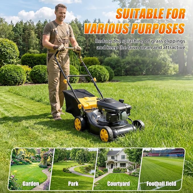 132cc Self Propelled Gas Lawn Mower, 16" Gas Powered Lawn Mowers with Powerful 4-Stroke Engine, 3-in-1 Gas Mower with 8-Position Height Adjustment,Foldable Push Mower for Yard, Yellow