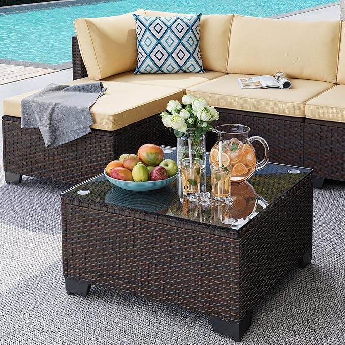 Gizoon 7 Pieces Outdoor Patio Furniture Set, All-Weather PE Rattan Wicker Sectional Sofa Seating with Waterproof Cushions and Coffee Table, Outdoor Conversation Set for Garden, Backyard, Balcony