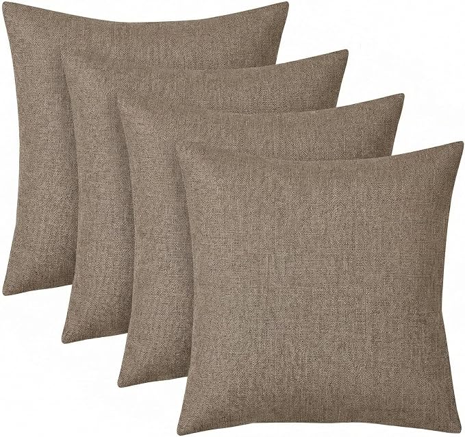 RSH DECOR: Sunbrella Square Throw Pillows Set of 4 | 24" x 24" | Water & Fade-Resistant Performance Fabric | Outdoor Pillow Covers with Down-Alternative Inserts | Made in USA (Spectrum Mushroom Brown)