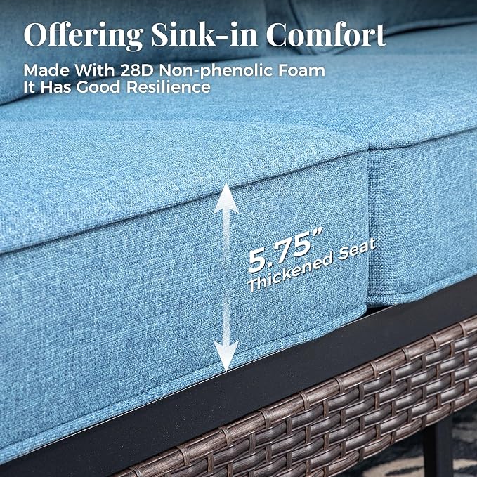 MIXPATIO Patio Furniture Set with Coffee Table, Outdoor Conversation Set with 2 x Fixed Chairs, 1 x 2-Seat Sofa, 1 x 3-Seat Sofa for Lawn Garden Backyard, Navy Blue
