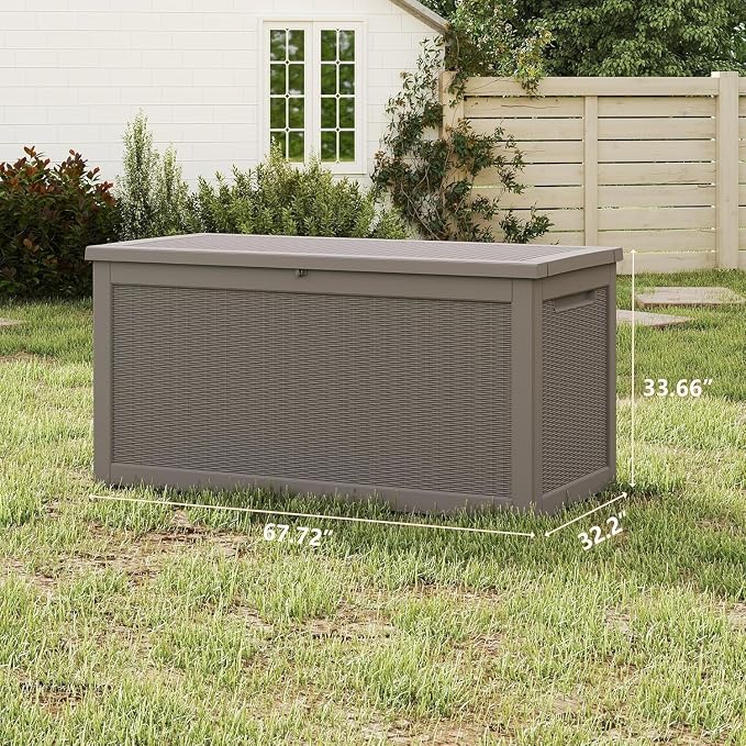 Outdoor Storage Box 325GAL Waterproof Resin Deck Box,Pool Accessories Supplies，UV-Resistant Lockable Package Delivery Bin for Garden Tools,Large Patio Outside Cushions,Chest,Furniture,Grey