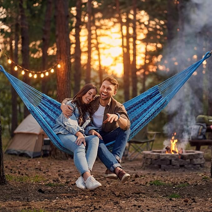 Sunnydaze Handwoven XXL Thick Cord Mayan Double Hammock for Outside - 625-Pound Capacity Heavy-Duty Outdoor Hammock - Blue