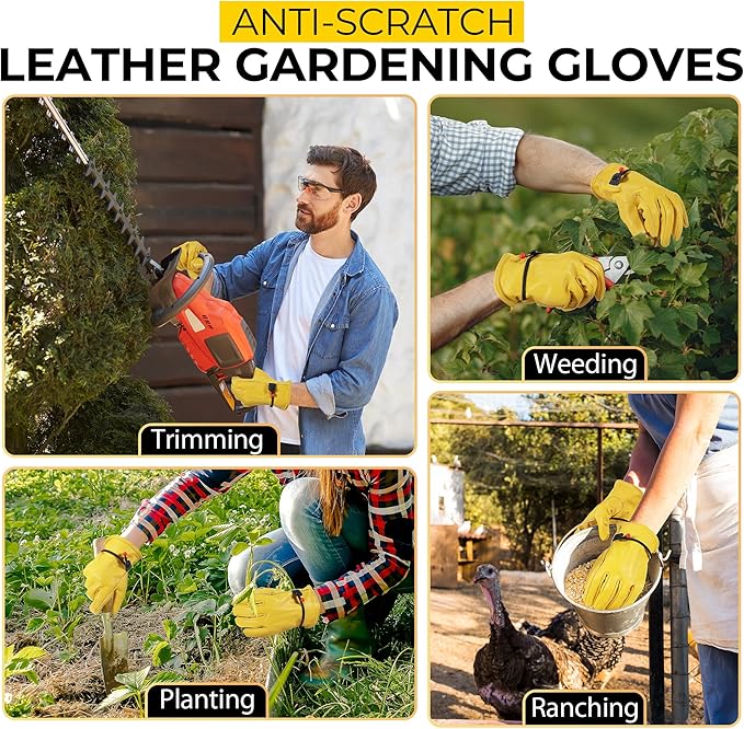 HANDLANDY Leather Gardening Gloves, Leather Work Gloves for Men Women | Durable Utility Men Women Garden Yard Working Glove, for Landscaping, Mechanic, Construction, Driving, Farming, Ranching