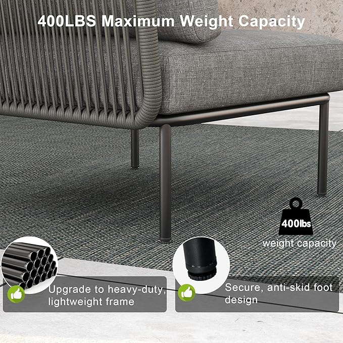 LayinSun 9 Pieces Aluminum Patio Furniture Set, Modern Modular Sectional Sofa with Fire Pit Table and Upgrade Thickness Cushion