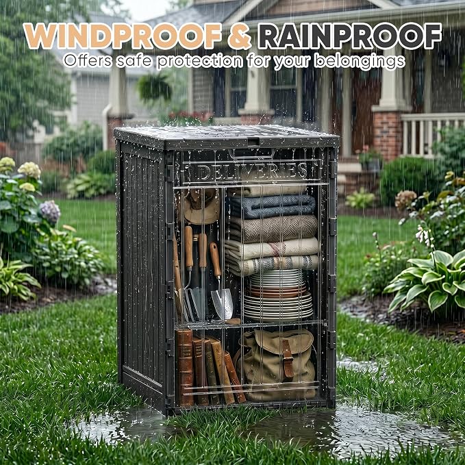EasyUp 56 Gallon Deck Boxes Outdoor Waterproof, Resin Outside Storage Box for Patio Cushion Furniture Pool Accessories Garden Tools Indoor Outdoor Storage Bench (56 Gallon, Black)