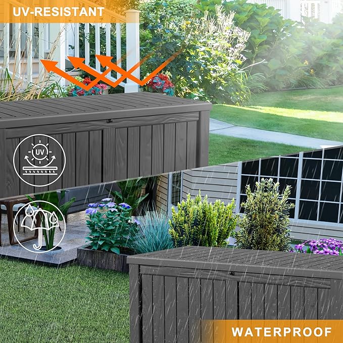 PatioZen 120 Gallon Resin Deck Box Outdoor Storage Box with Lockable Lid, Waterproof for Patio Cushions, Gardening Tools & Exercise Equipment