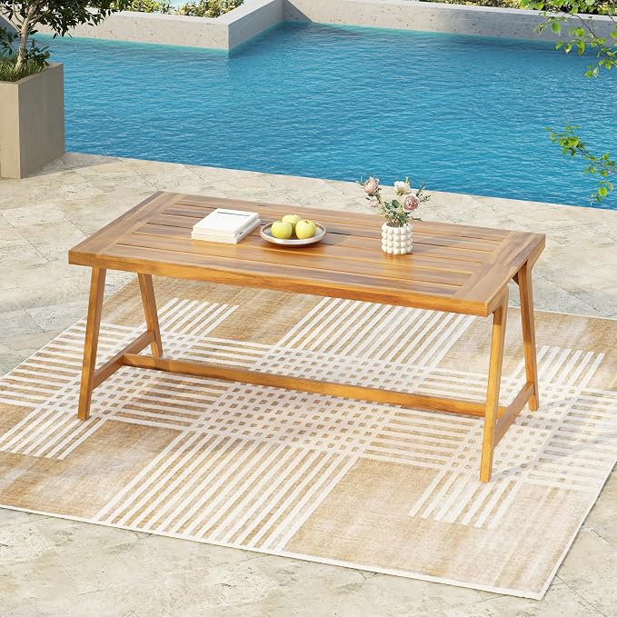 70.75'' Outdoor Patio Dining Table & 2 Bench for 4, Acacia Wood Farmhouse Dining Table Set Outdoor & Indoor Furniture for Patio Porch Garden, 3-Pcs, Teak