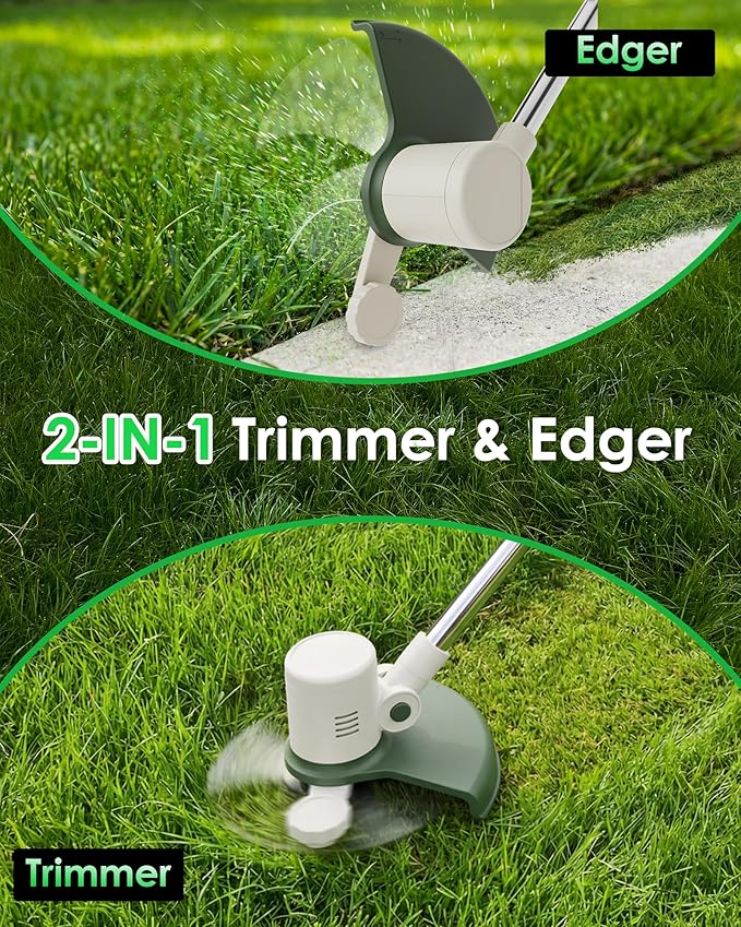 Cordless String Trimmer Battery Powered, 21V 2-in-1 Weed Wacker and Edger with 8" Cutting Width, 2 x 2.0Ah Batteries and Charger Included, Electric Lawn Tool Grass Cutter