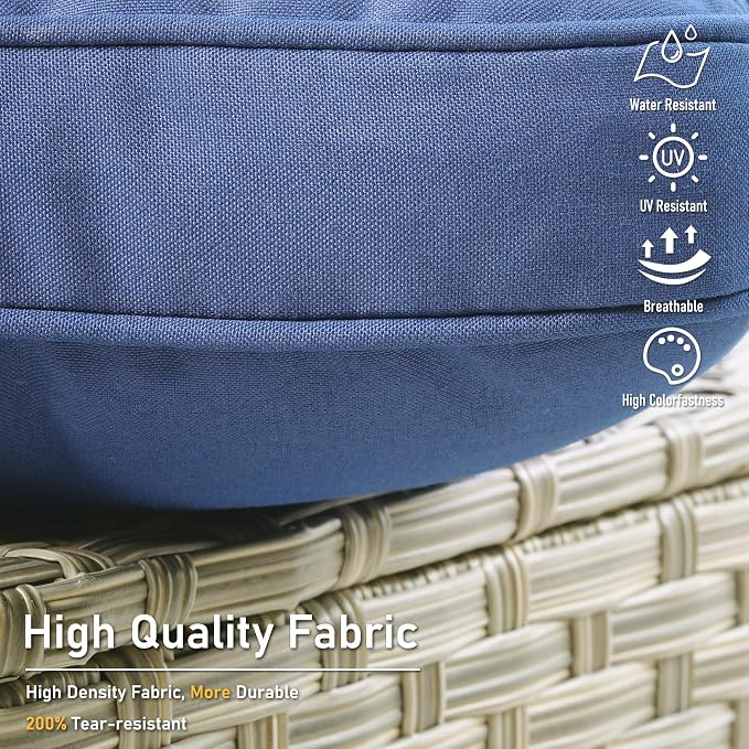 HOOOWOOO 3 Piece Patio Furniture Bistro Sets,Outdoor Wicker Swivel Rocking Chairs with Table Set,All Weather Resistant High Back Rattan Conversation Set(Navy Blue)