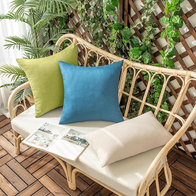 Outdoor Waterproof Throw Pillow Covers Moss Green 18x18 Set of 2 | Decorative Farmhouse Linen Pillowcases Solid Cushion Cases for Patio Tent Balcony Couch Sofa Living Room