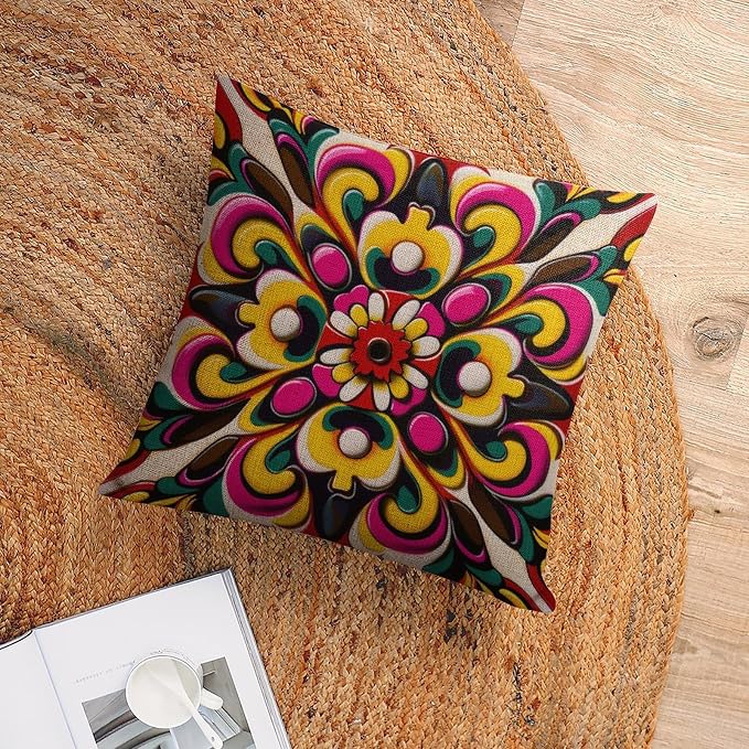 Rustic Pillow Cover White Blue Grey Wideflowers Pillow Covers Mexican Flowers Accent Pillows for Farmhouse Decor Room Bedroom Sofa Chair Car 20"x20" Decorative Cutton Linen Cushion Cases