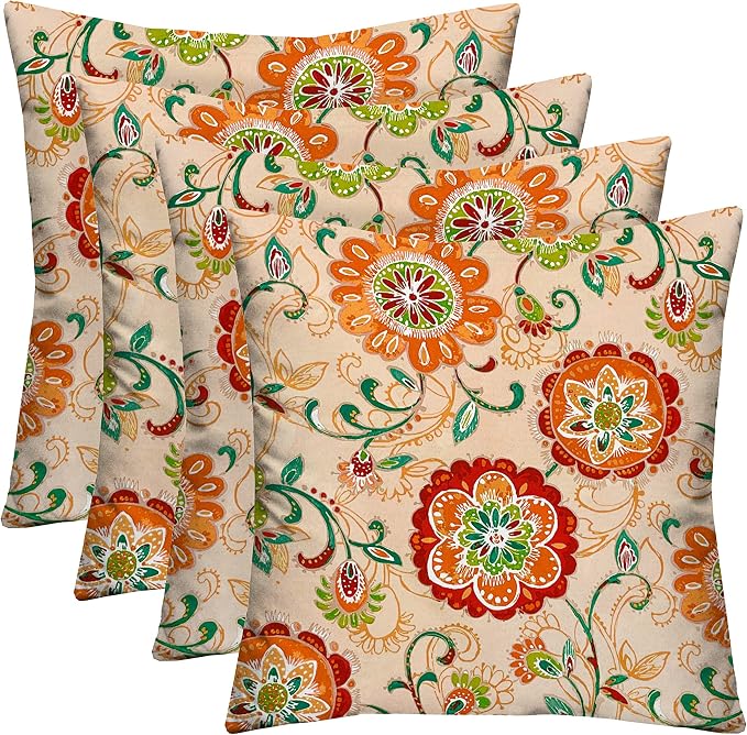 Square Throw Pillows Set of 4 | 17" x 17" | All-Weather Spun Fabric | Water and Fade-Resistant | Outdoor Accent Pillows for Patio Furniture | Fanfare Sonoma Cream
