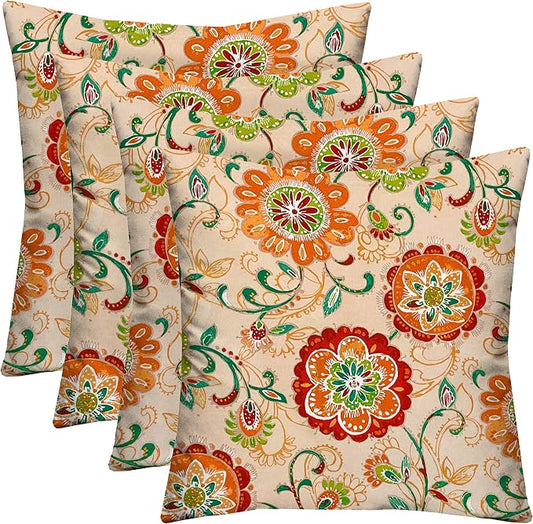 Square Throw Pillows Set of 4 | 17" x 17" | All-Weather Spun Fabric | Water and Fade-Resistant | Outdoor Accent Pillows for Patio Furniture | Fanfare Sonoma Cream