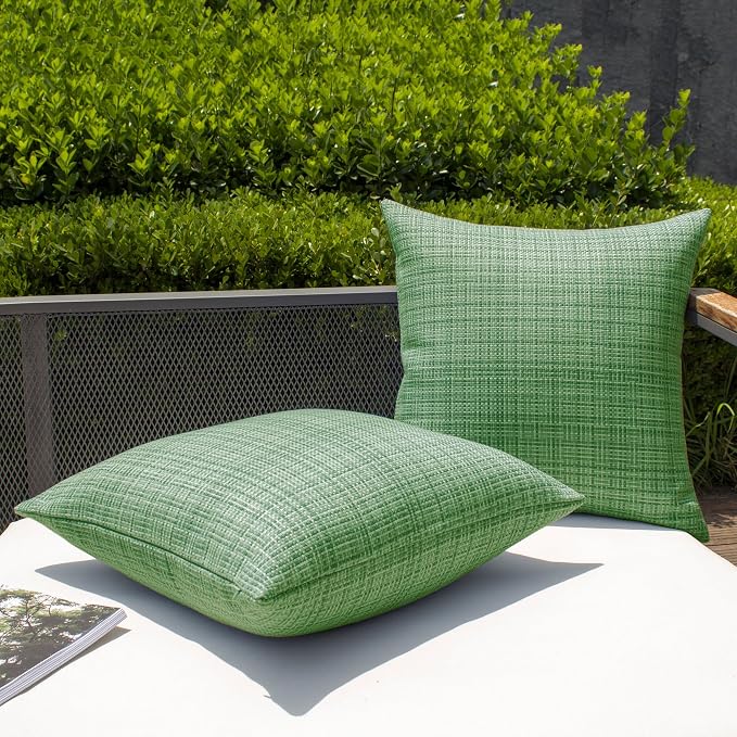 Kevin Textile Outdoor Waterproof 20"x20" Pillow Covers 2 Pack, Sage Green | Water Resistant, Faux Linen Yarn-dyed, Woven Texture Throw Pillow Covers for Tent Patio Garden Couch Sofa