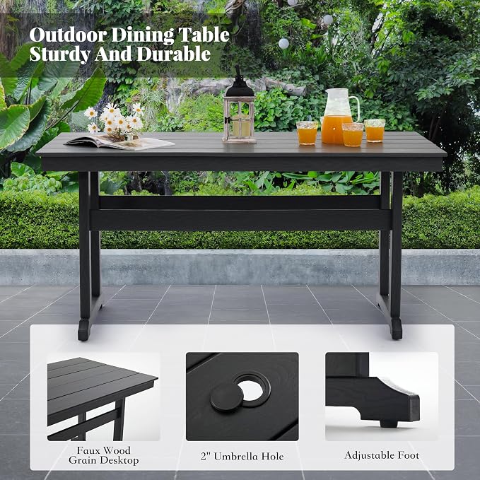 HDPE Dining Table Set for 4,5-Piece Outdoor Table and Chairs Include 4 Dining Chairs and 62.5" Patio Dining Table with Umbrella Hole (Black)